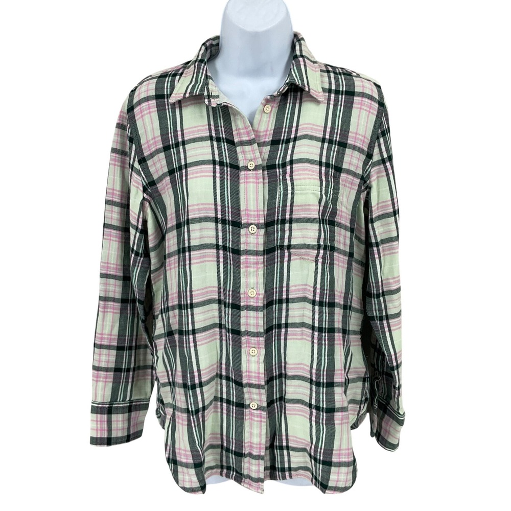 J.Crew Plaid Button Down Shirt Women 4 Green Pink Classic Fit Long Sleeve Cotton